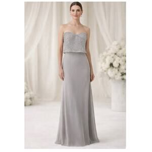 Adrianna Papell Platinum Strapless Beaded Gown 6 Gray Silver Formal Maxi Dress